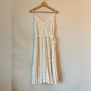 Loft White Polka Dot Midi Pleated Adjustable Strap Plus Size 2